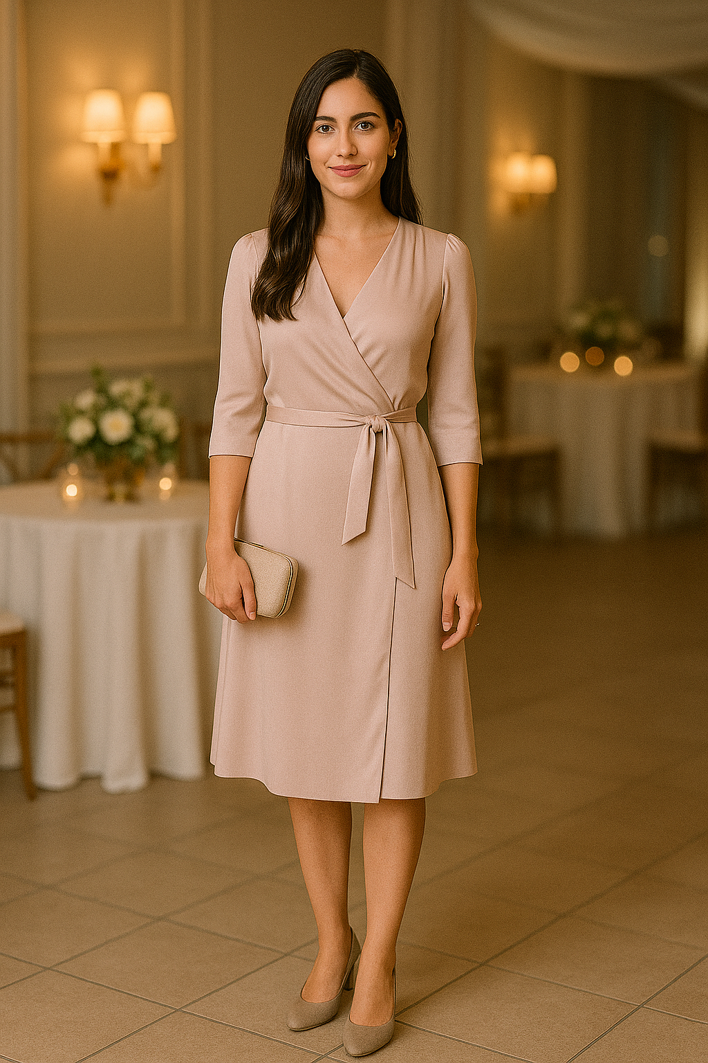 Vestido cruzado en tono neutro